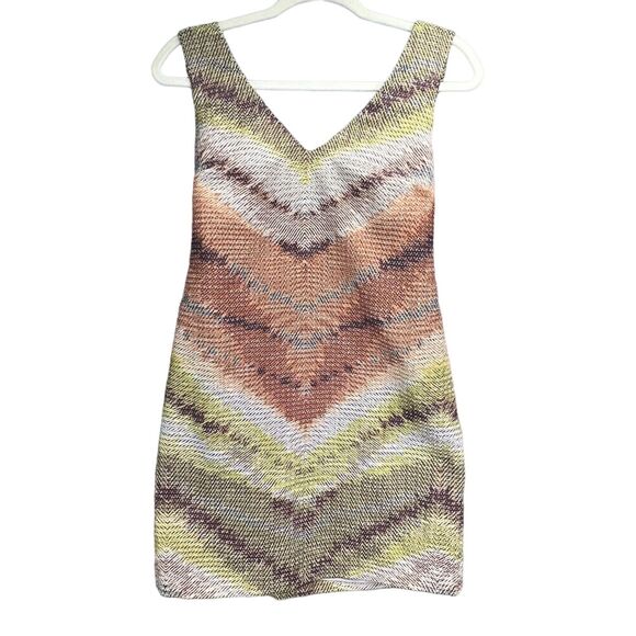 Revolve Tracy Reese Shift Dress XS Tan Zig Zag Rafia Cross Back Boho Retro NEW - Picture 2 of 16